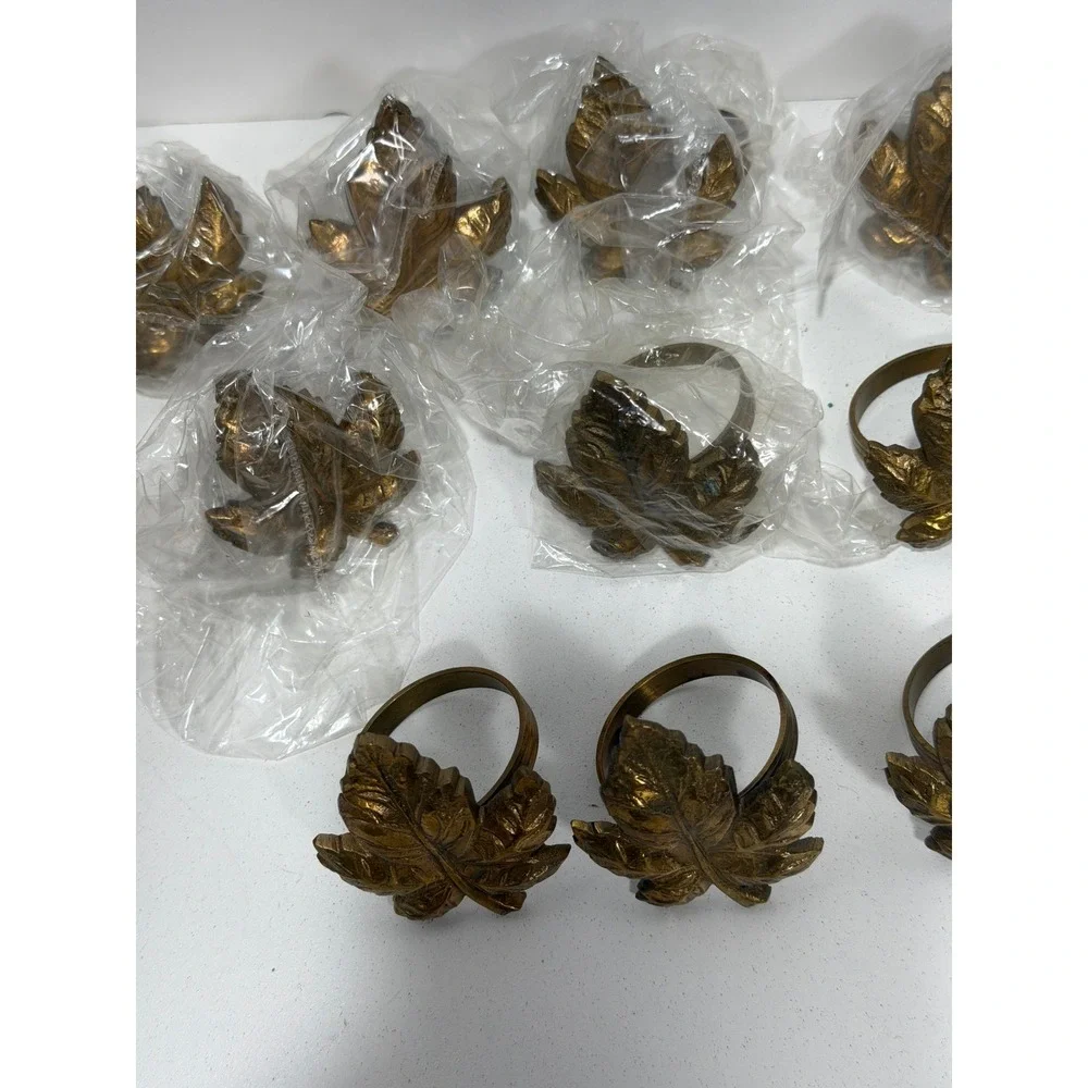 Maple Leaf Napkin Rings Set of 12 Autumn Fall Thanksgiving Decor gold‎ color